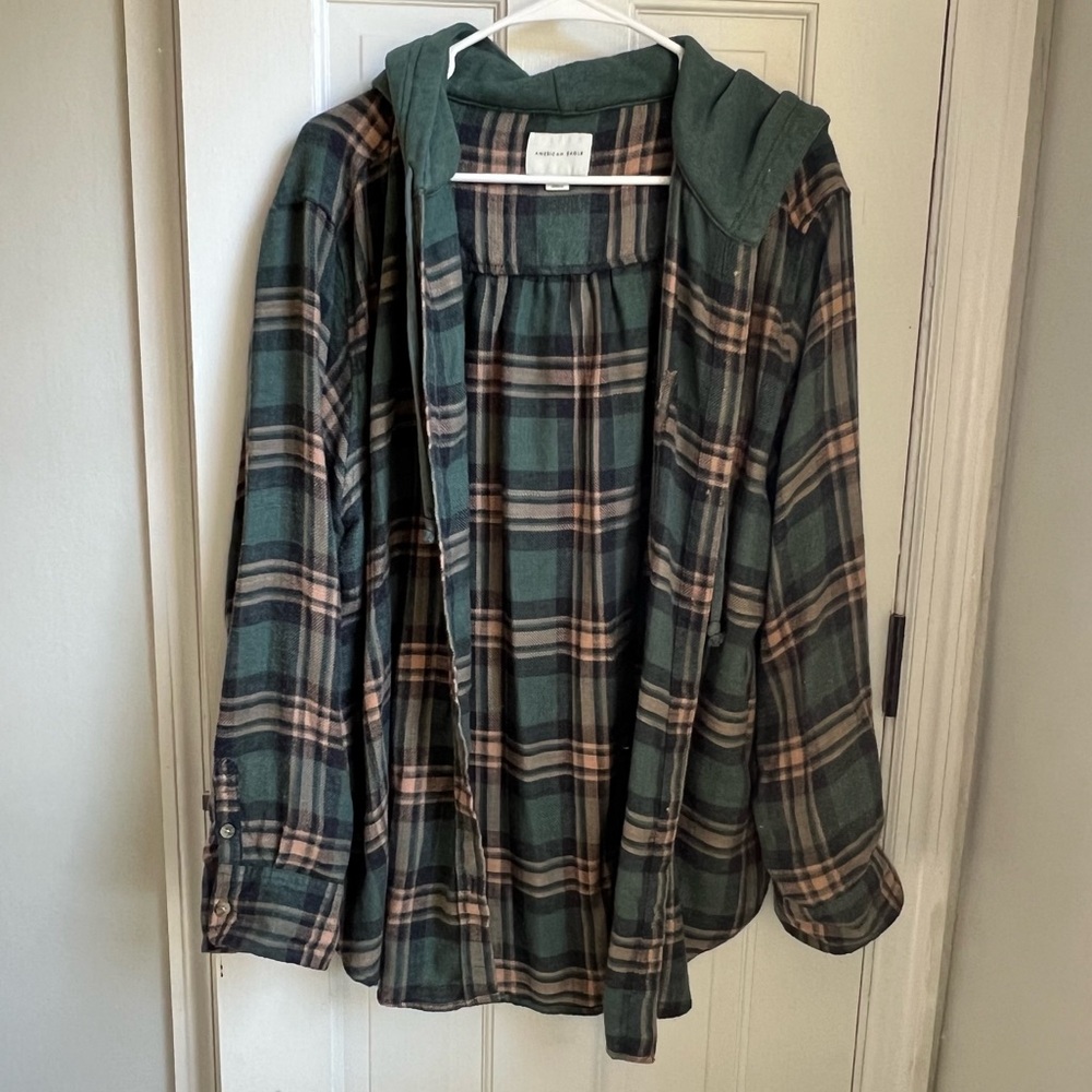 American Eagle Hooded Flannel Size XL